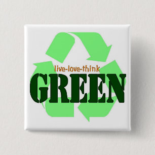 Live-Love-Think GREEN Square Buttons