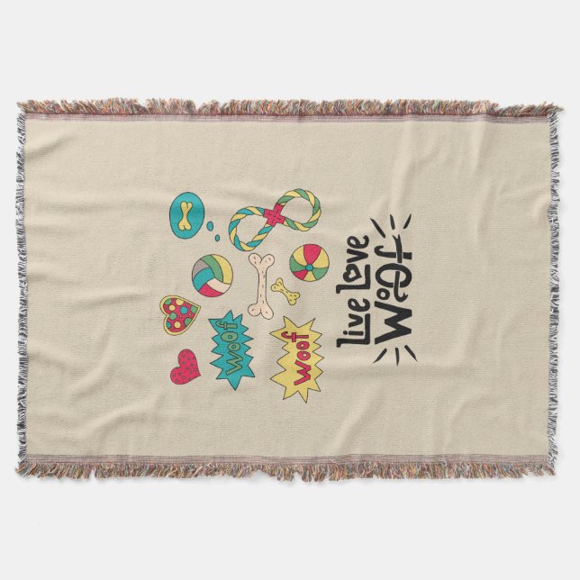 Live Love Woof Whimsical Woven Blanket (Front)