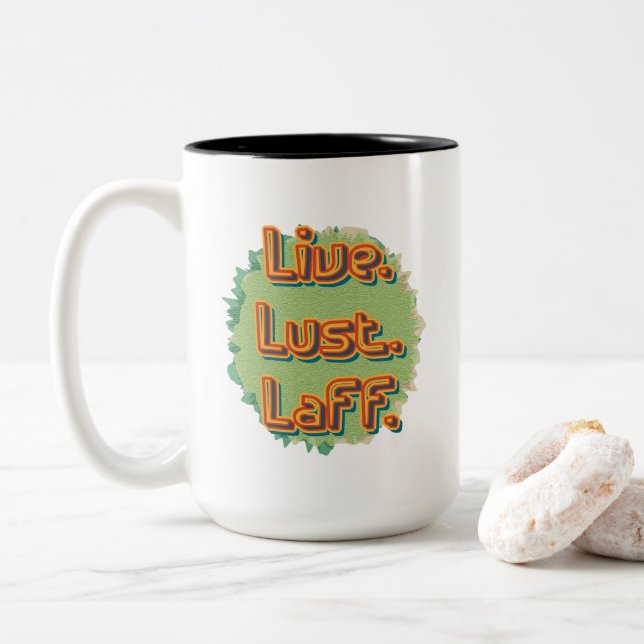 Live. Lust. Laff. Gfx-03 Two-Tone Coffee Mug (With Donut)