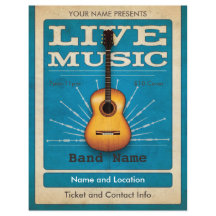 Live Music Acoustic Guitar Flyer Blue