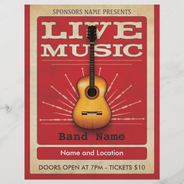 Live Music Acoustic Guitar Flyer Red (Back)