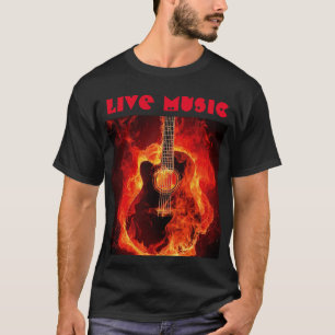 live music burning guitar black T-Shirt