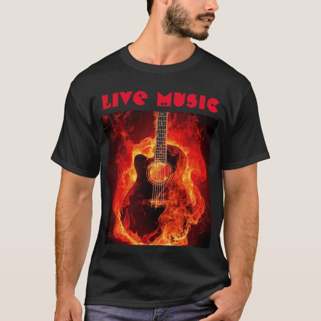 live music burning guitar black T-Shirt (Front)