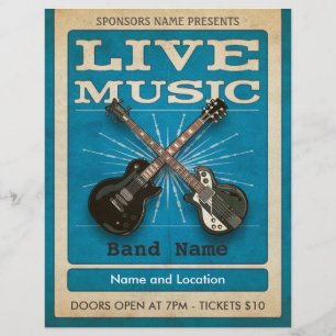 Live Music Dual Guitar Flyer Blue