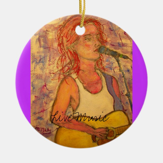 Live Music Girl Ceramic Tree Decoration (Front)