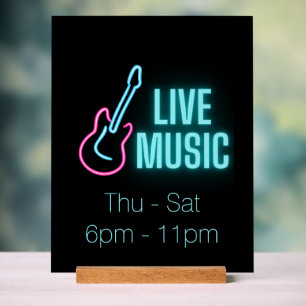Live Music Neon Guitar  Acrylic Sign