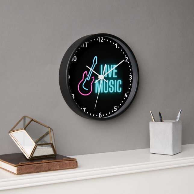 Live Music Neon Guitar  Clock (Office)