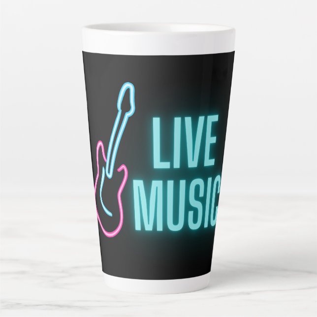 Live Music Neon Guitar  Latte Mug (Front)