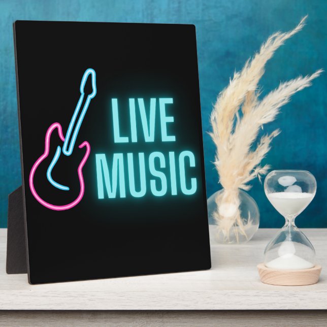 Live Music Neon Guitar   Plaque (Side)