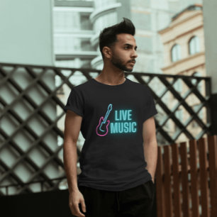 Live Music Neon Guitar  T-Shirt