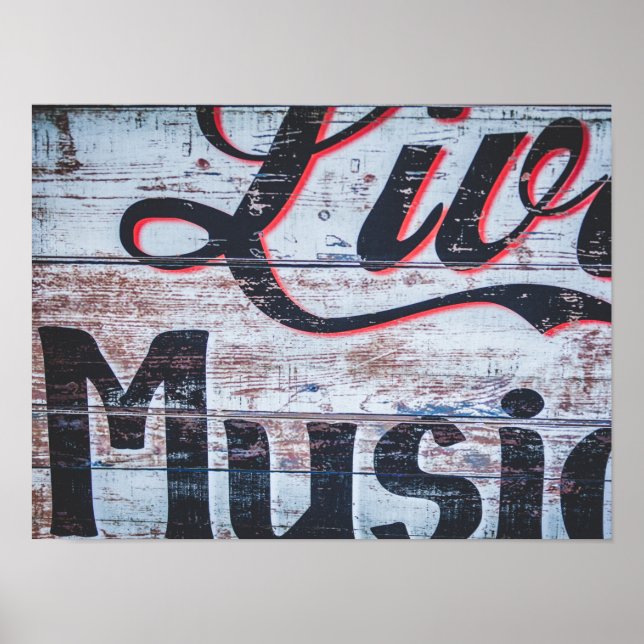 Live Music Shabby Chic Sign Poster (Front)