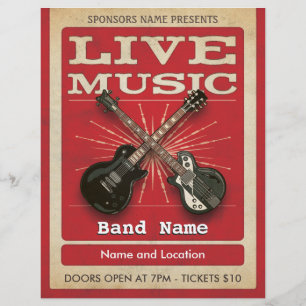 Live Music Two Guitar Flyer Red
