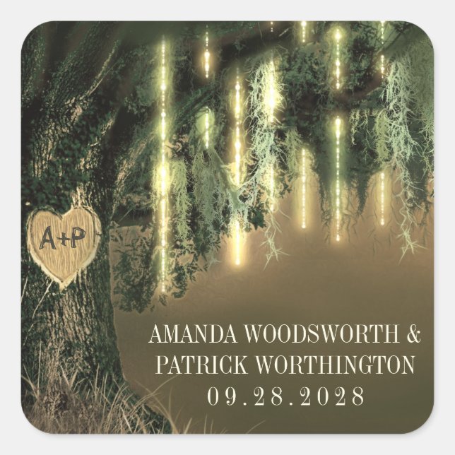 Live Oak Tree Spanish Moss Wedding Favour Stickers (Front)