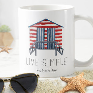 Live Simple Quote Nautical Summer Beach Hut Cabana Coffee Mug