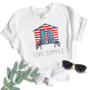 Live Simple Quote Nautical Summer Beach Hut T-Shirt