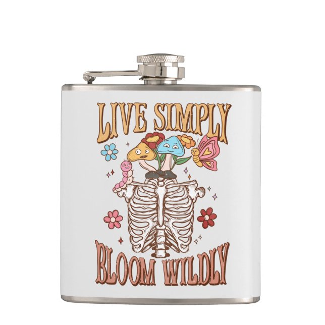 Live Simply, Bloom Wildly Hip Flask (Front)