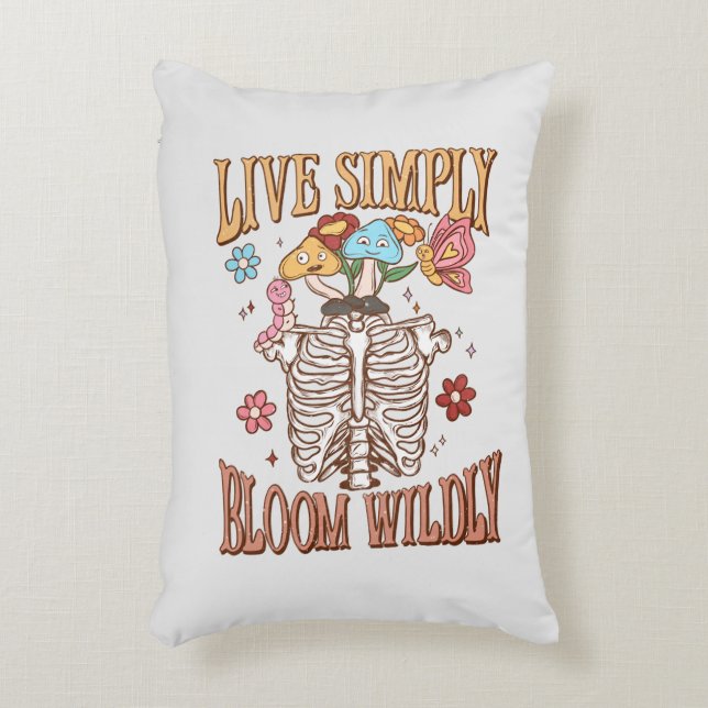 Live Simply, Bloom Wildly – Skeleton & Mushrooms  Decorative Cushion (Front(Vertical))