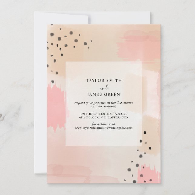 Live Stream Virtual Wedding Abstract Pink Invitation (Front)