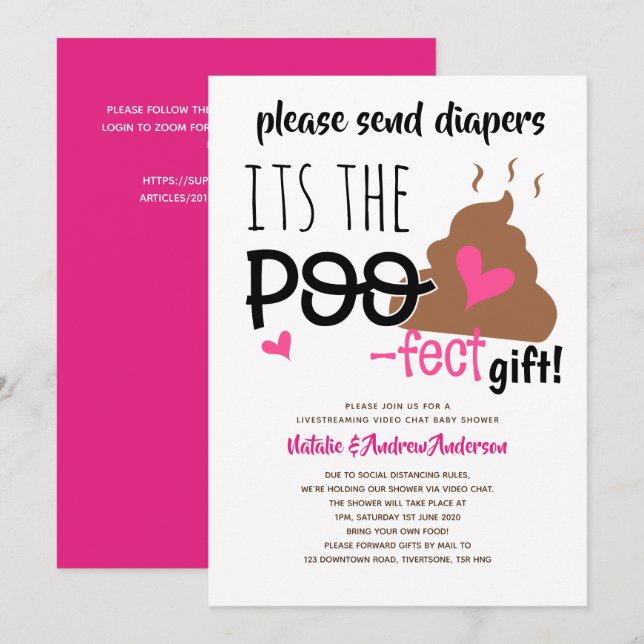 Live Streaming Baby Shower by Video Chat Mail Gift Invitation (Front/Back)