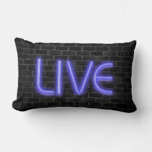 LIVE text in neon lights on brick Lumbar Cushion