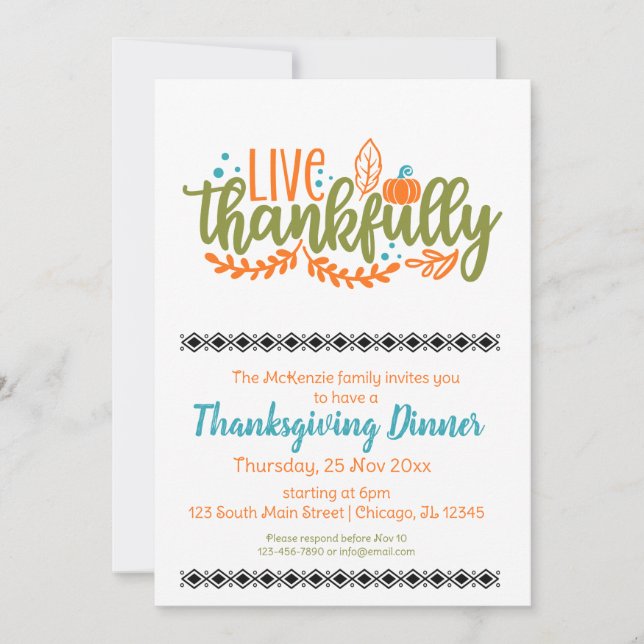 Live thankfully invitation (Front)