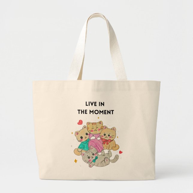 "Live the moment" Large Tote Bag (Front)