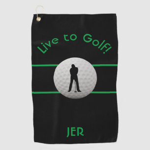 Live to Golf Quote Monogrammed Black & Green Golf Towel