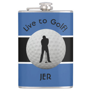 Live to Golf Quote Monogrammed Initials Blue Black Hip Flask