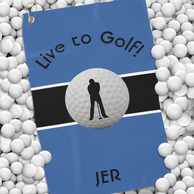 Live to Golf Quote Monogrammed Royal Blue Black Towel (Creator Uploaded)