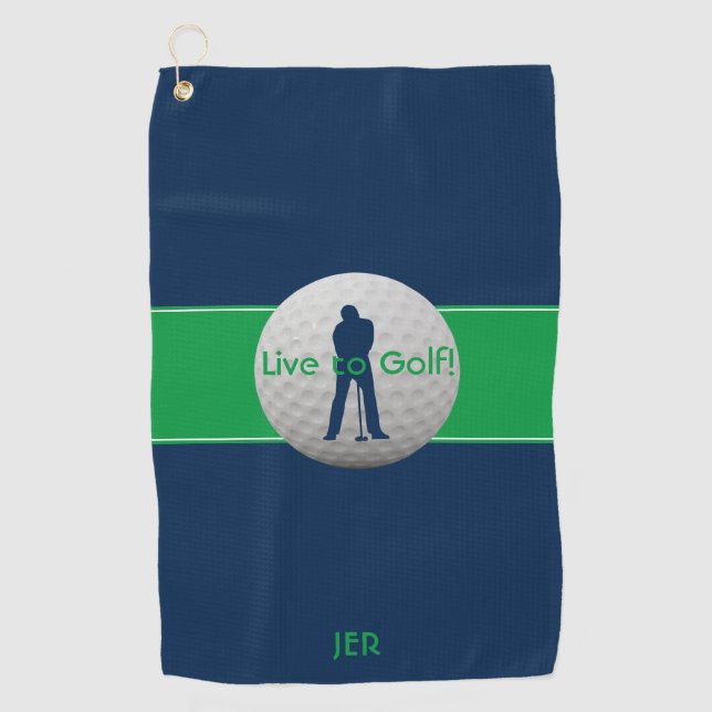 Live to Golf Quote Typography Blue Green Monogram Towel (Front)