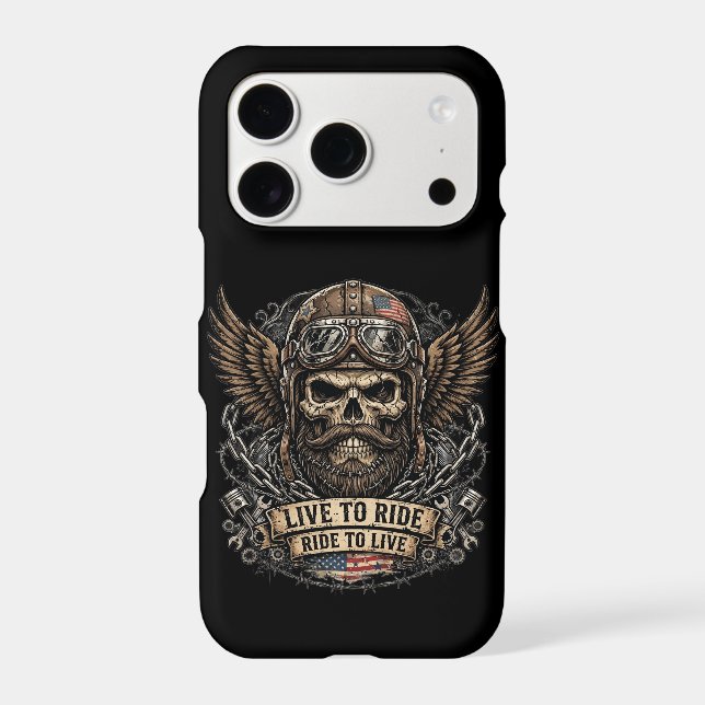 Live To Ride Bearded Skull Biker (Back)
