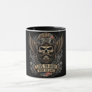 Live To Ride Bearded Skull Biker Mug