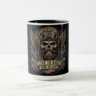 Live To Ride Bearded Skull Biker Mug
