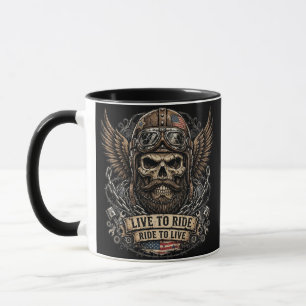 Live to Ride Bearded Skull Biker Mug