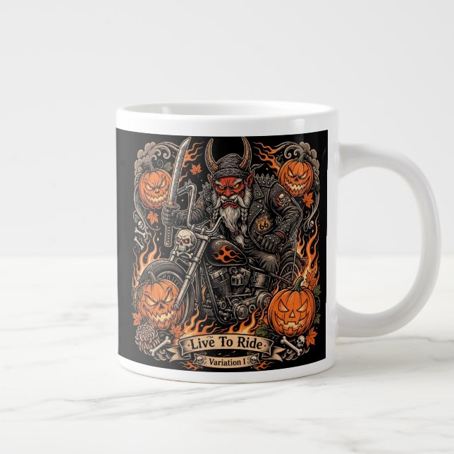 Live To Ride Variation I ,Route 66 Samurai Oni  Gi Large Coffee Mug (Right)