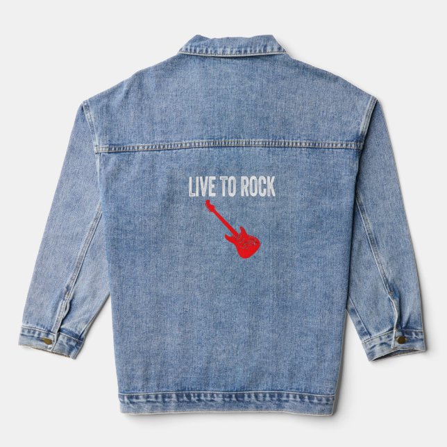 Live To Rock Red Electric Guitar Music Graphic Art Denim Jacket (Back)
