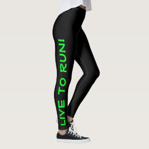 Live to Run! Run to Live! Black & Green Running Leggings