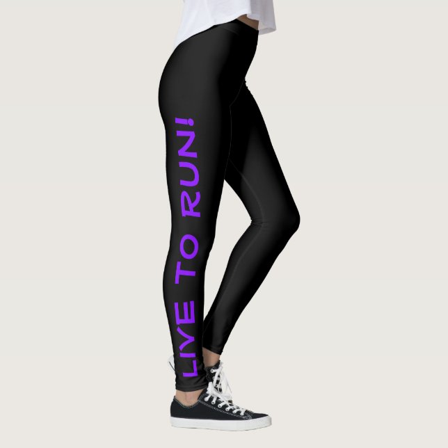 Live to Run! Run to Live! Black & Purple Running Leggings (Right)
