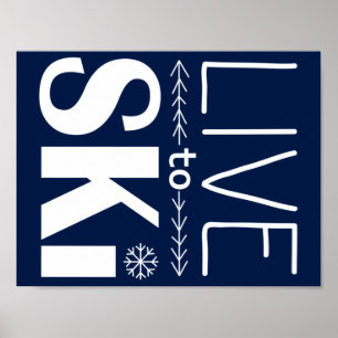 Live to Ski poster (basic) - navy blue