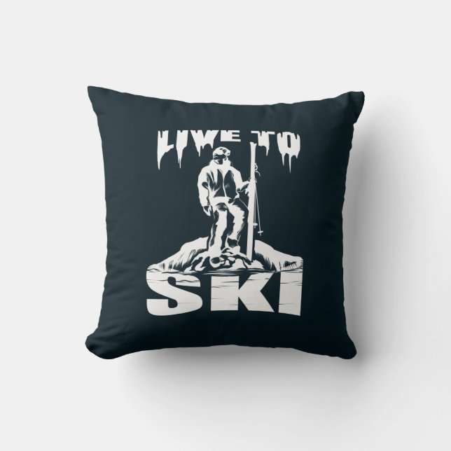 Live To Ski Winter Sports Snow Fun Novelty Cushion (Front)