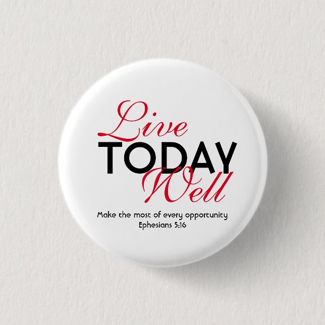 LIVE TODAY WELL Motivational Scripture Ephesians 3 Cm Round Badge (Front)