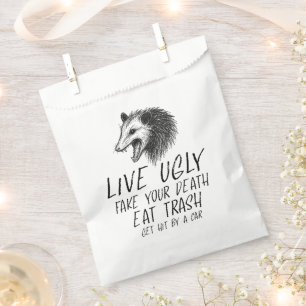Live Ugly Fake Your Death Eat Trash Funny Opossum Favour Bags