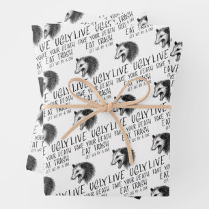 Live Ugly Fake Your Death Eat Trash Funny Opossum Wrapping Paper Sheet