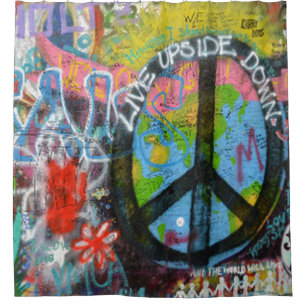 Live Upside Down Peace Sign Wall Shower Curtain