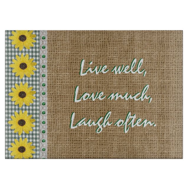 Live well cutting board gingham and burlap (Front)