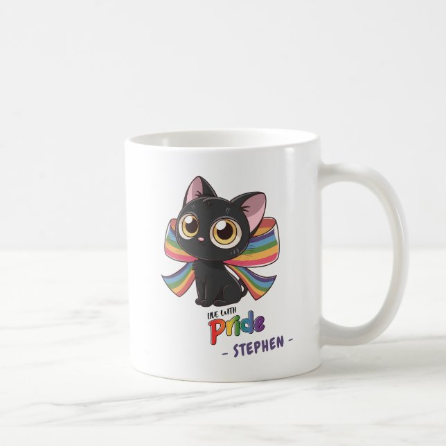 Live With Pride – Rainbow Cat LGBTQ Pride Coffee Mug (Right)