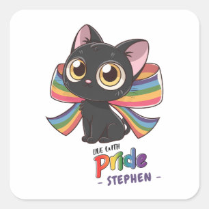 Live With Pride – Rainbow Cat LGBTQ Pride Square Sticker