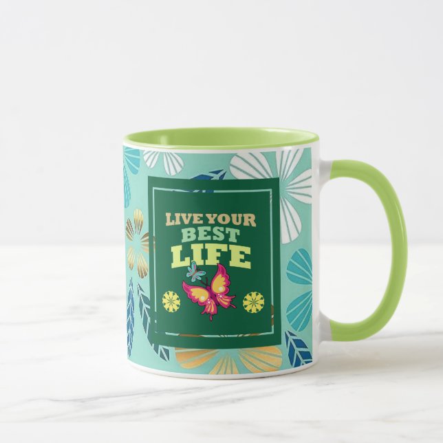 Live Your Best Life Mug – Elegant Green Floral Ins (Right)