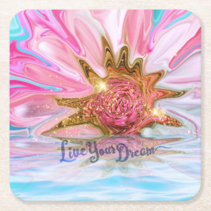 Live Your Dream - Rose Flower power Square Paper Coaster