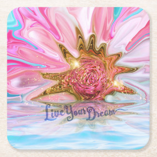 Live Your Dream - Rose Flower power Square Paper Coaster